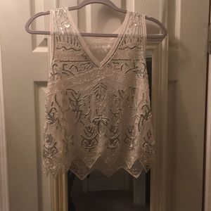 Boutique sequined sheer ivory tank